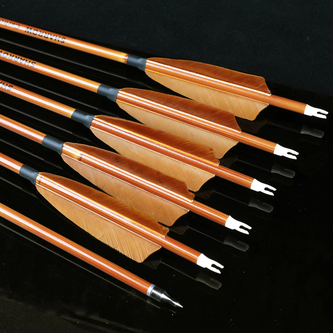 🎯Carbon Arrows 30" SP500 Turkey Feathers Points Archery Bow