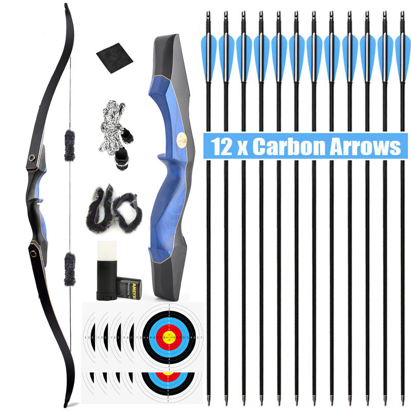 🎯60" Archery Takedown Recurve Bow Right Hand & 12pcs Carbon Arrows Hunting