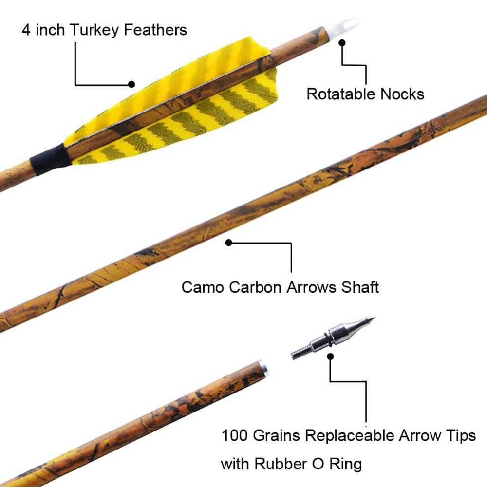 🎯Camo Carbon Arrow 30'' Archery Practice Hunting for Traditional Recurve Compound Bows