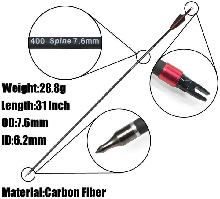🎯30'' Carbon Arrows Achery Spine400 Recurve Compound Bow