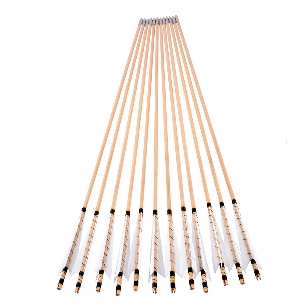 🎯32" Wooden Arrow Natural Feathers Traditional Archery