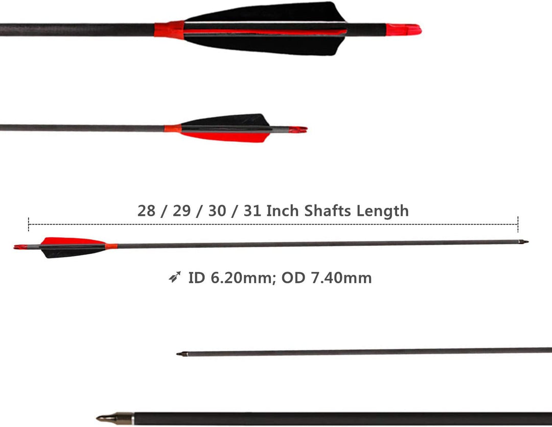 🎯Carbon Archery Arrows 500 Spine with Real Feathers for Compound Recurve Bow