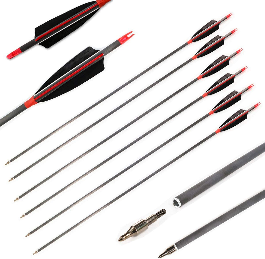 🎯Carbon Archery Arrows 500 Spine with Real Feathers for Compound Recurve Bow