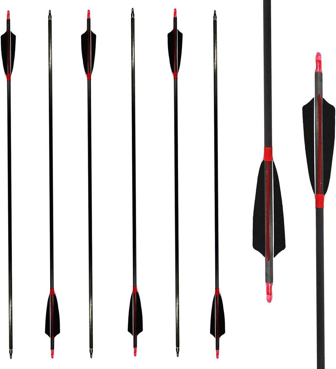 Carbon Archery Arrows 500 Spine with Real Feathers for Compound Recurve Bow (12 Pack)