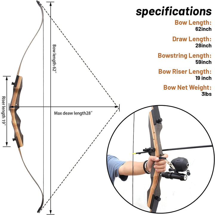 Professionelles 62-Zoll-Recurvebogen-Bogenschießen-Set für die Jagd – Präziser und langlebiger Bogen für Zielübungen beim Angeln
