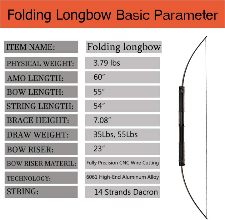 57-Zoll-Klappbogen aus schwarzer Legierung, Bogenschießen-Bogen für die rechte Hand, für die Jagd oder das Zielen