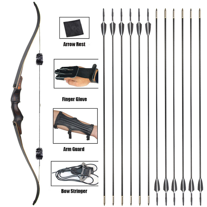 🎯60" Recurve Traditional Bow 25-60lbs Hunting Outdoor Training Practice