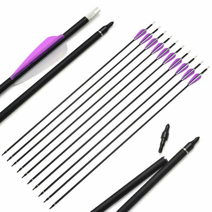 🎯Mixed Carbon Arrows 31" Parabolic Purple Fletched Archery Arrows