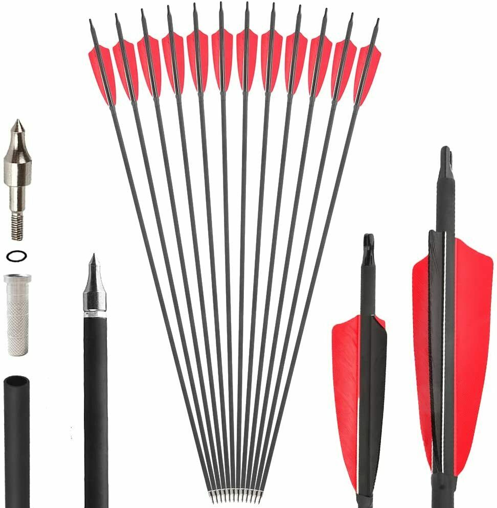 🎯Carbon Arrows Turkey Feather Broadheads Tip Target Hunting
