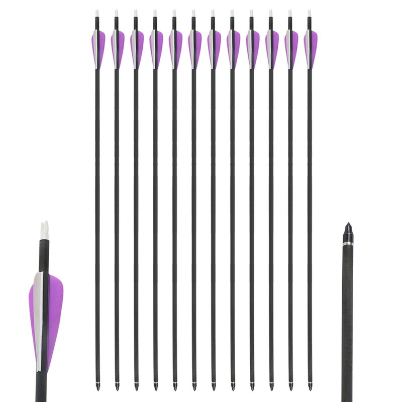 🎯Mixed Carbon Arrows 31" Parabolic Purple Fletched Archery Arrows