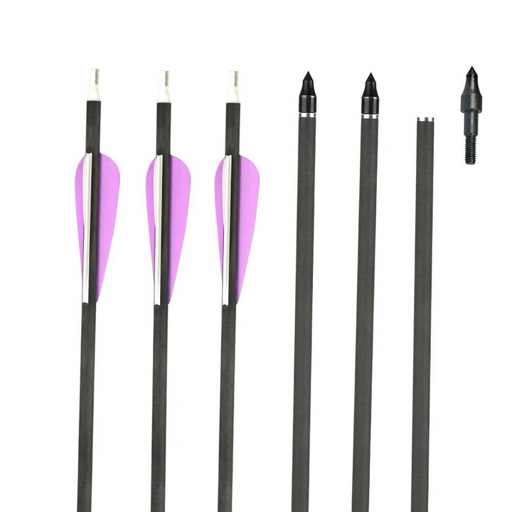 🎯Mixed Carbon Arrows 31" Parabolic Purple Fletched Archery Arrows