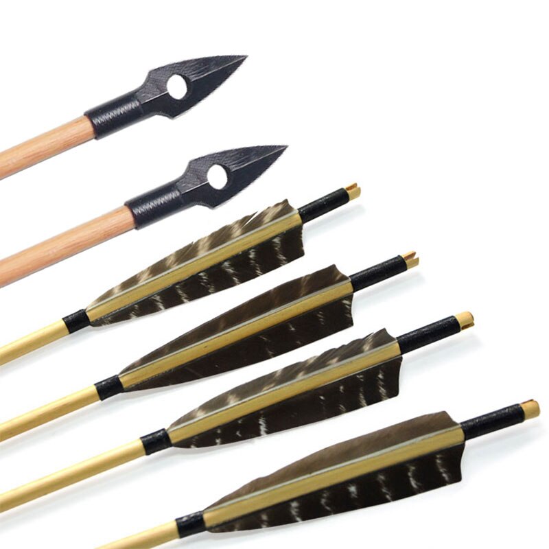 🎯Turkey Feather Wooden Arrow Shaft Traditional Arrowhead