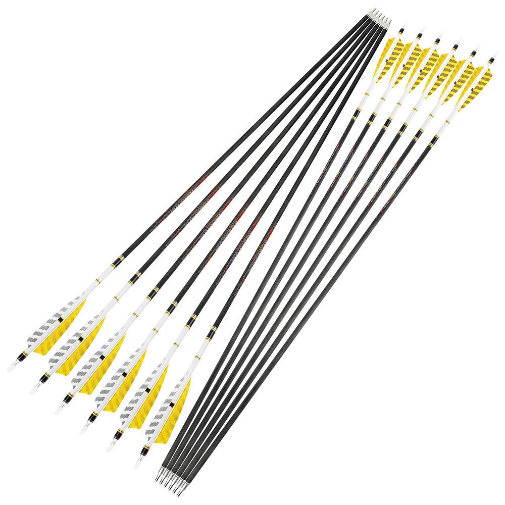 🎯 12pcs Spine 250-600 Archery Pure Carbon Arrows