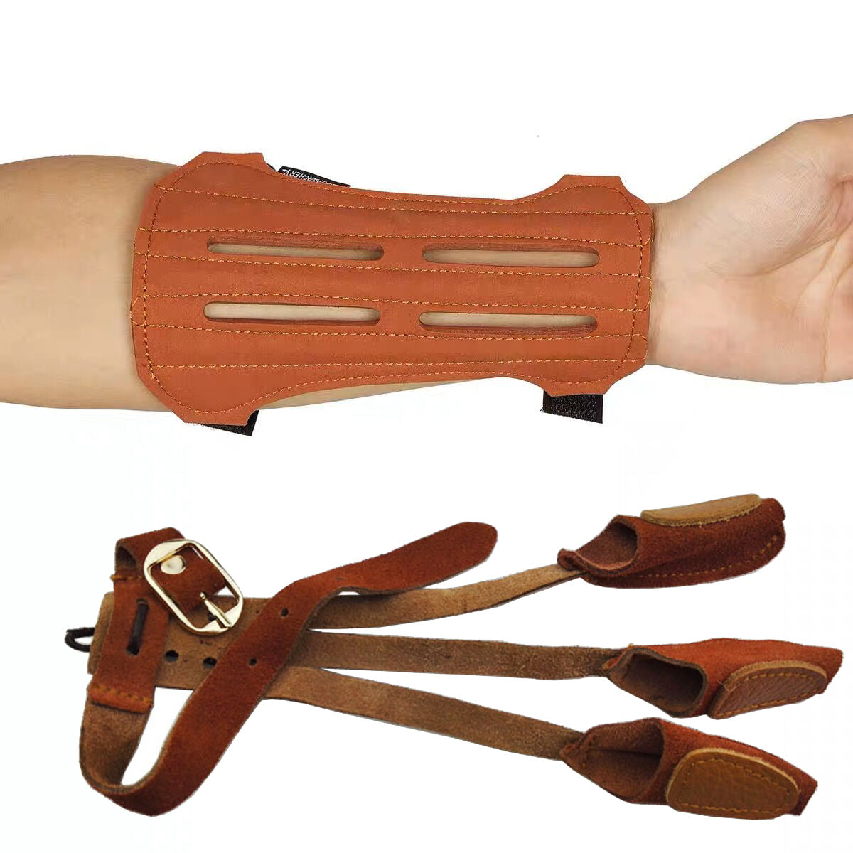 🎯Bogenschießen-Armschutz + 3-Finger-Handschuhschutz